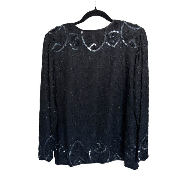 Vintage JMD Beaded Silk Jacket Black Glam Avant Garde Women’s L - Picture 3 of 8